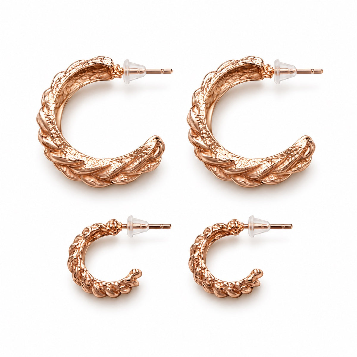 Two-Pair Rose-Gold-Tone Textured Open Hoop Earrings