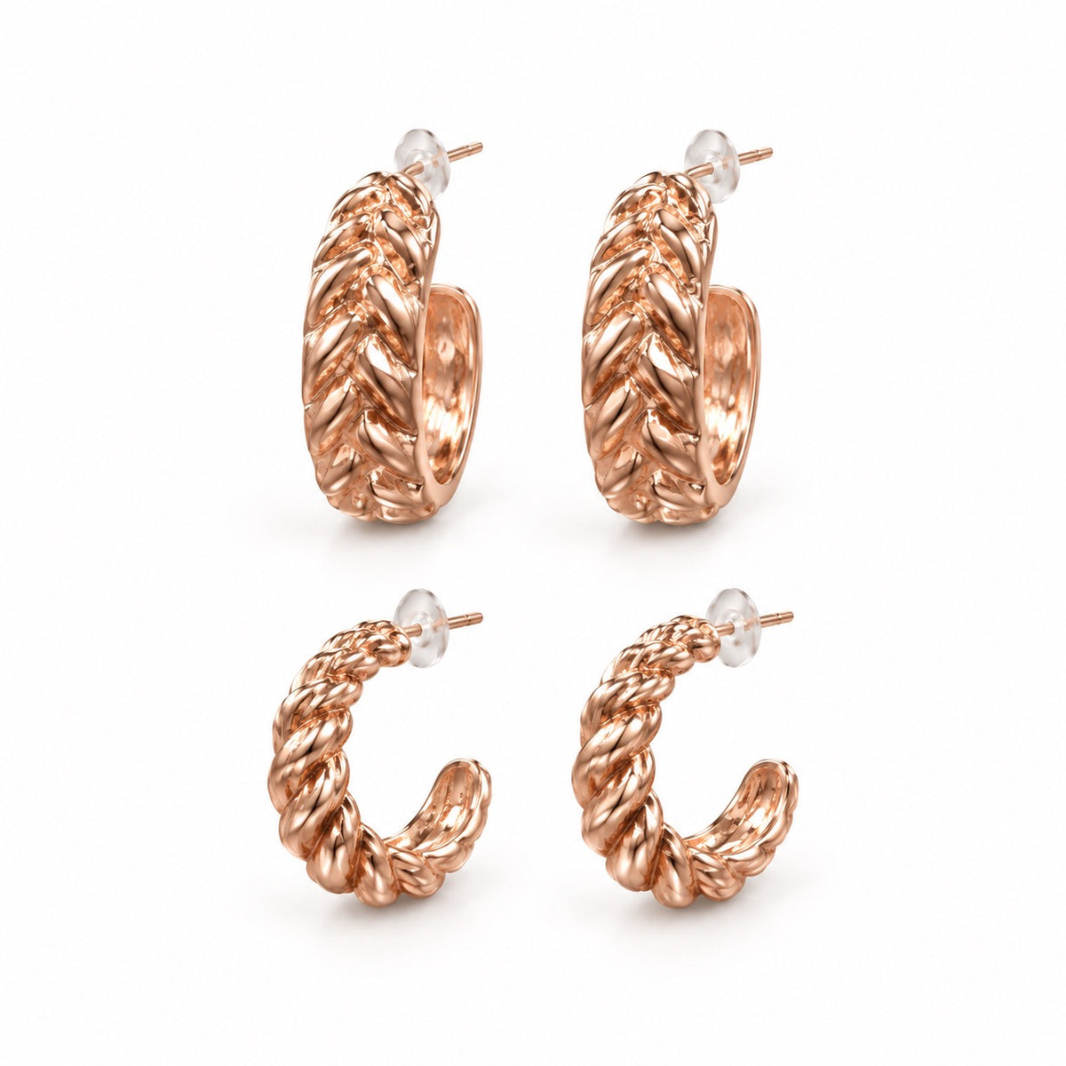 Two-Pair Rose-Gold-Tone Textured Open Hoop Earrings