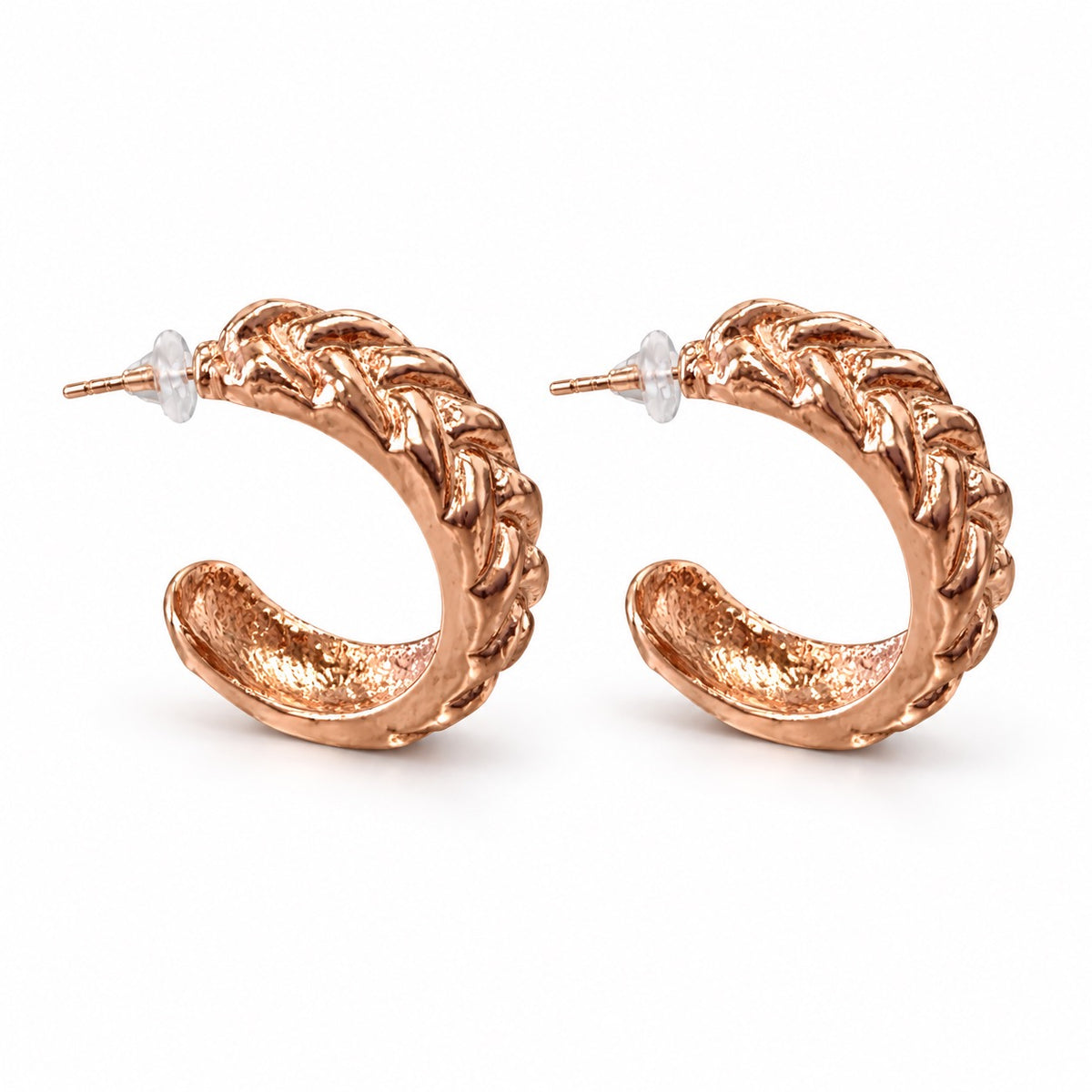 Two-Pair Rose-Gold-Tone Textured Open Hoop Earrings