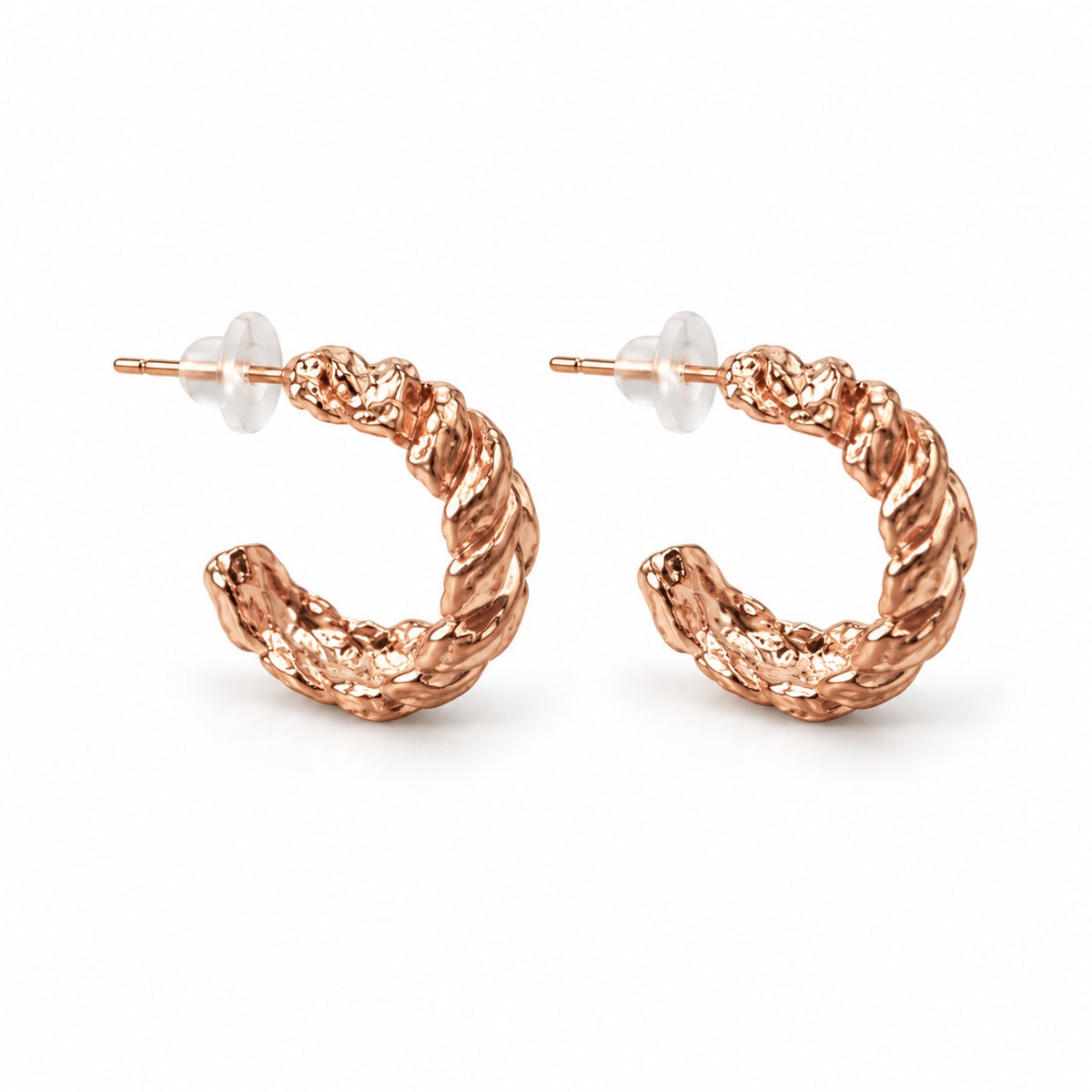 Two-Pair Rose-Gold-Tone Textured Open Hoop Earrings