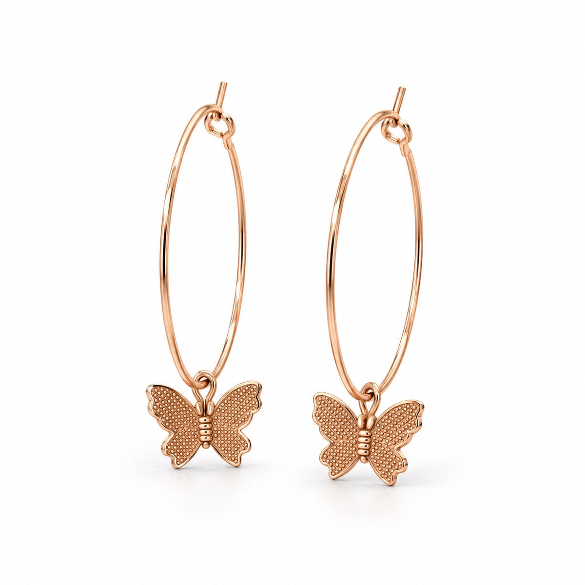 Rose-Gold-Tone Butterfly Hoop Earrings