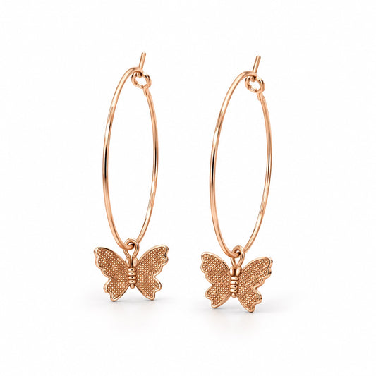Rose-Gold-Tone Butterfly Hoop Earrings