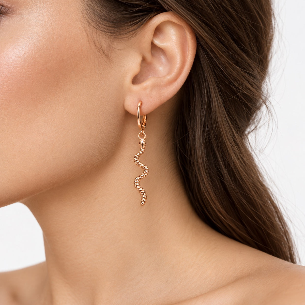 Rose-Gold-Tone Sparkling Snake Drop Earrings