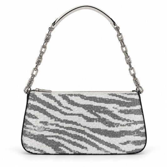Pre-Loved MICHAEL Michael Kors Zebra-Print Sequin Shoulder Bag