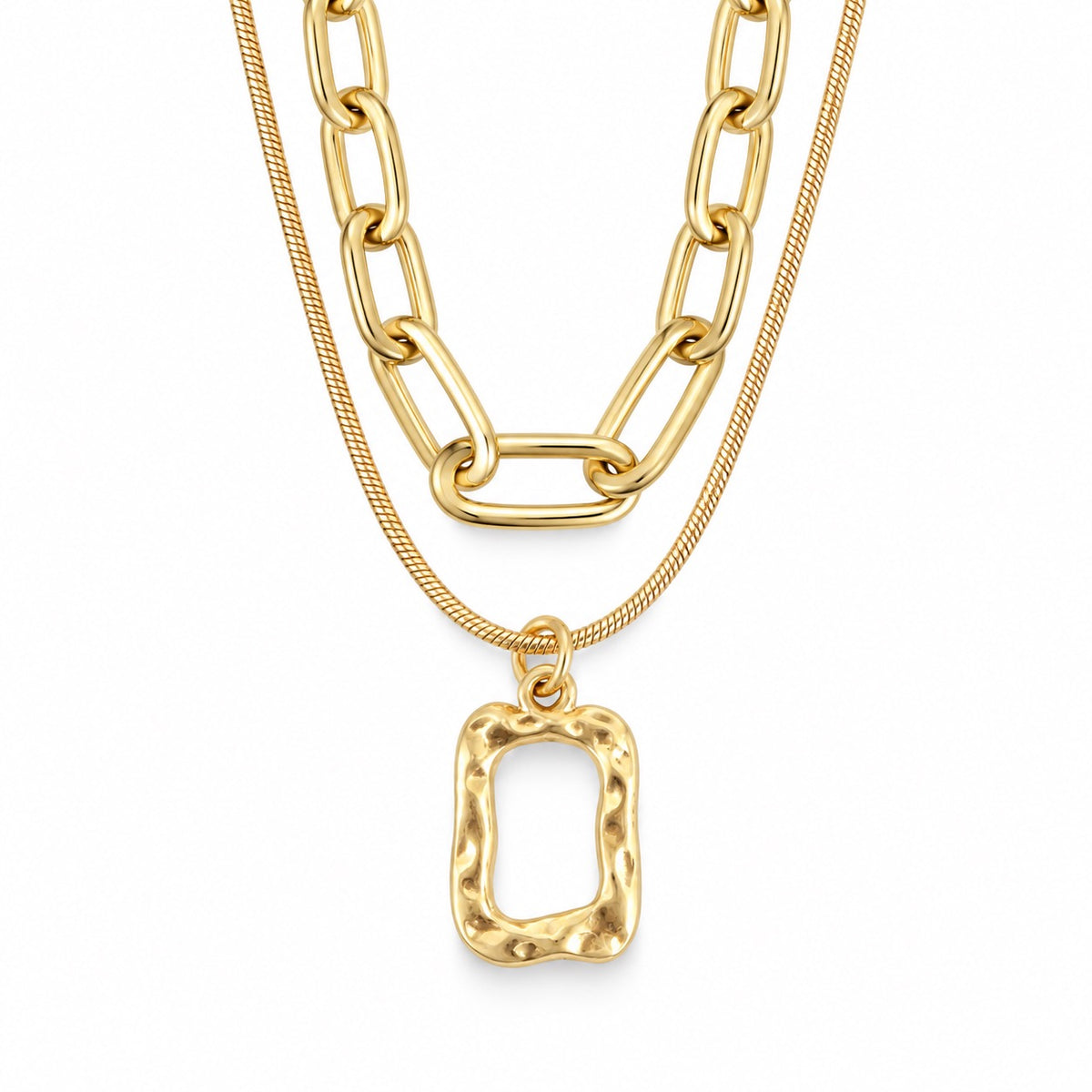 Gold-Tone Layered Paperclip and Pendant Necklace