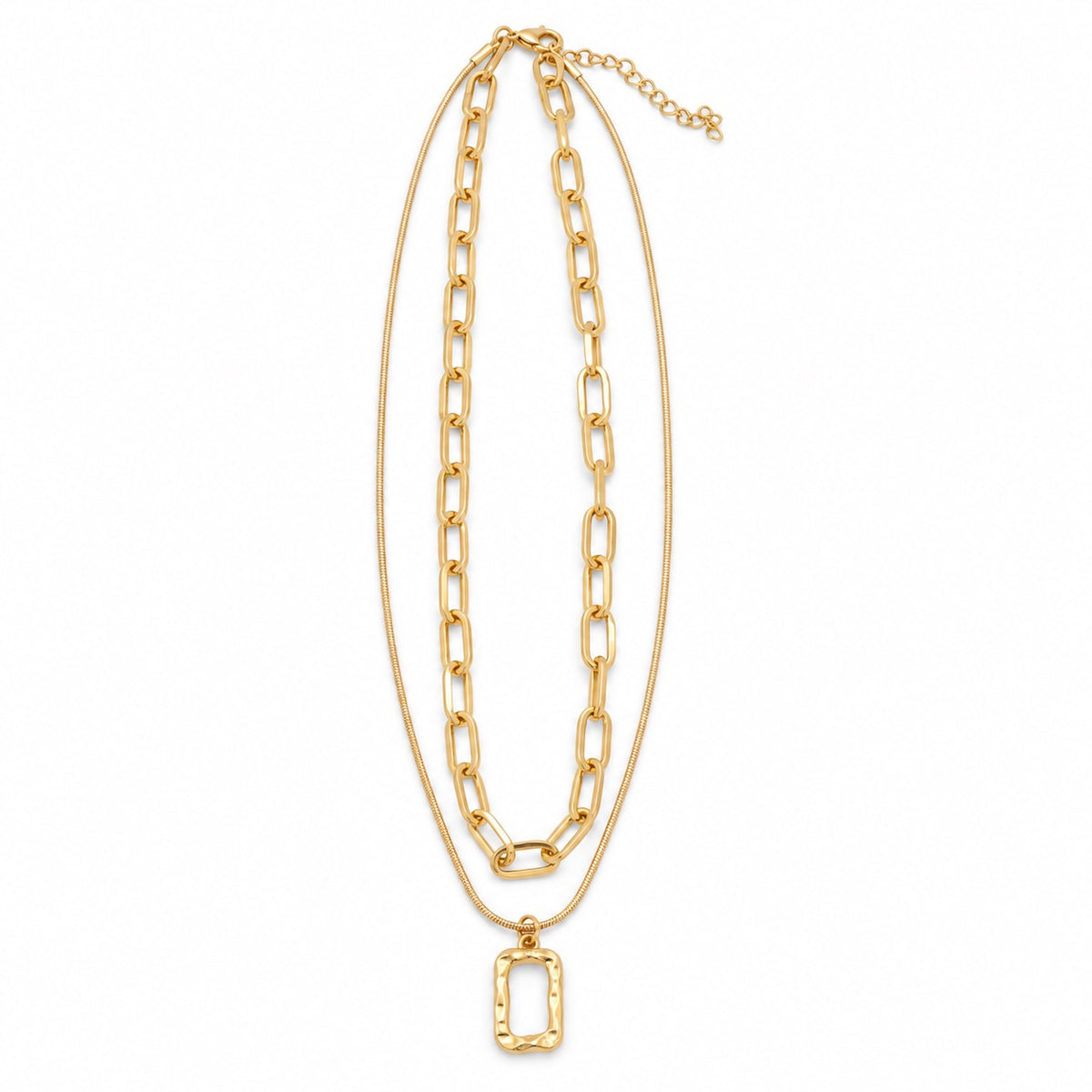 Gold-Tone Layered Paperclip and Pendant Necklace