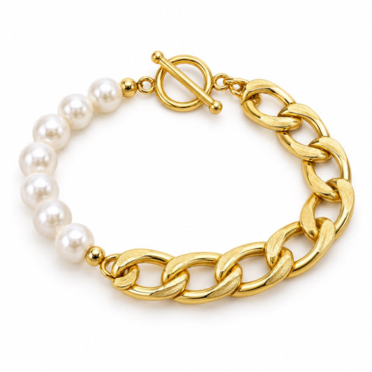 Gold-Tone Chain and Pearl-Style Bracelet