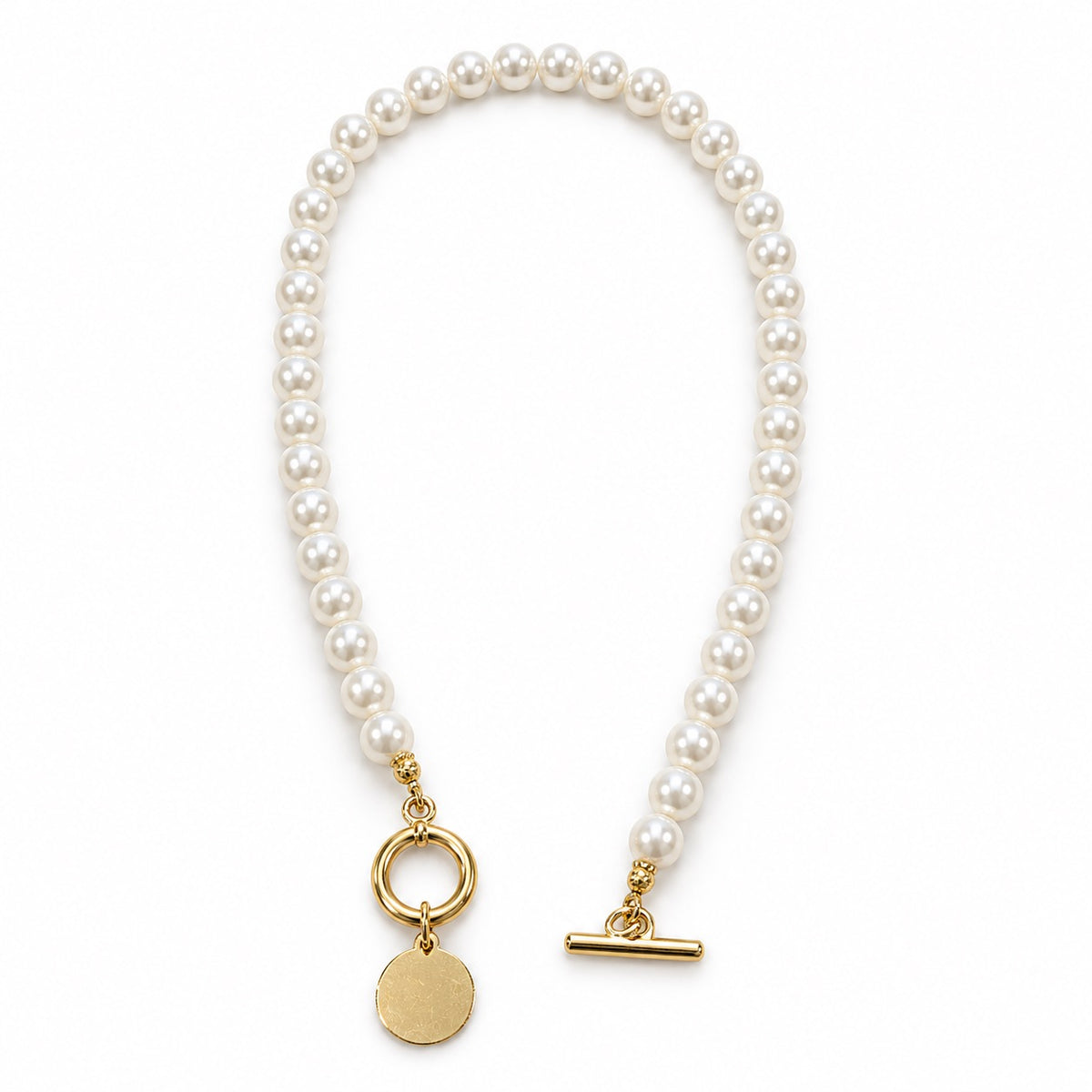 Faux Pearl Necklace with Gold-Tone Toggle Clasp
