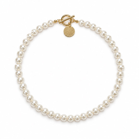 Faux Pearl Necklace with Gold-Tone Toggle Clasp
