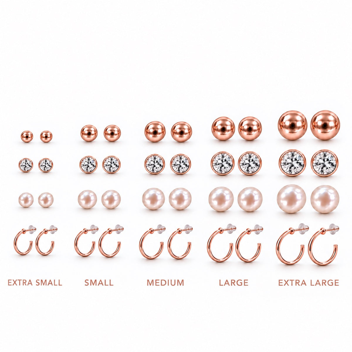 Rose-Gold Four-Pair Earring Set - various sizes available