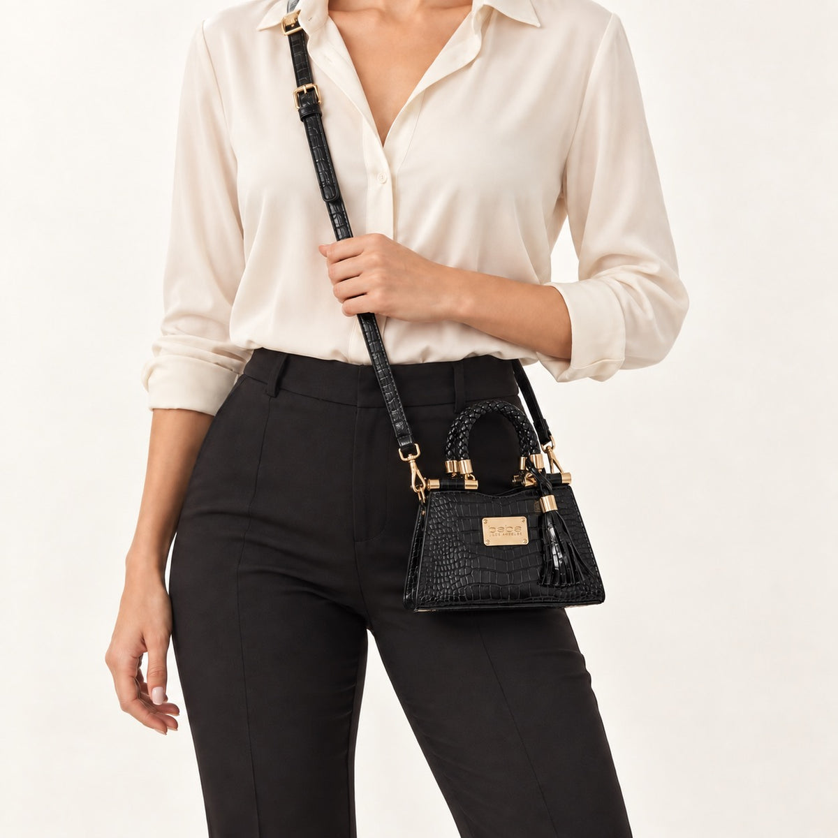Pre-Loved Bebe Black Crocodile-Texture Crossbody Bag