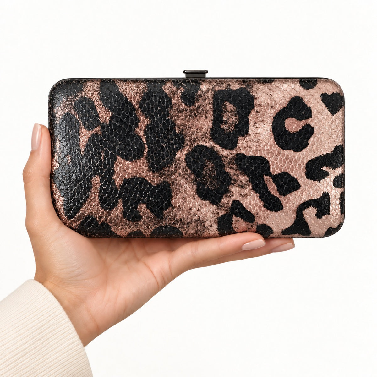 Pre-Loved Metallic Leopard-Print Hard-Frame Wallet