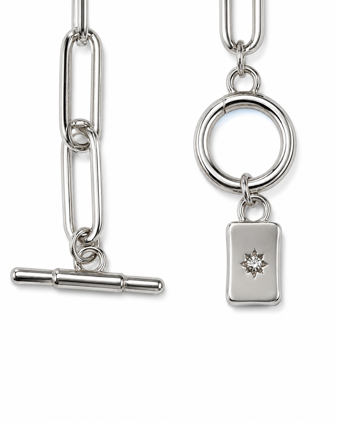 Silver Paperclip Chain Toggle Bracelet