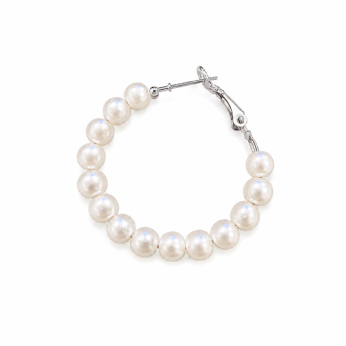 Silver-Tone Pearl Beaded Hoop Earrings